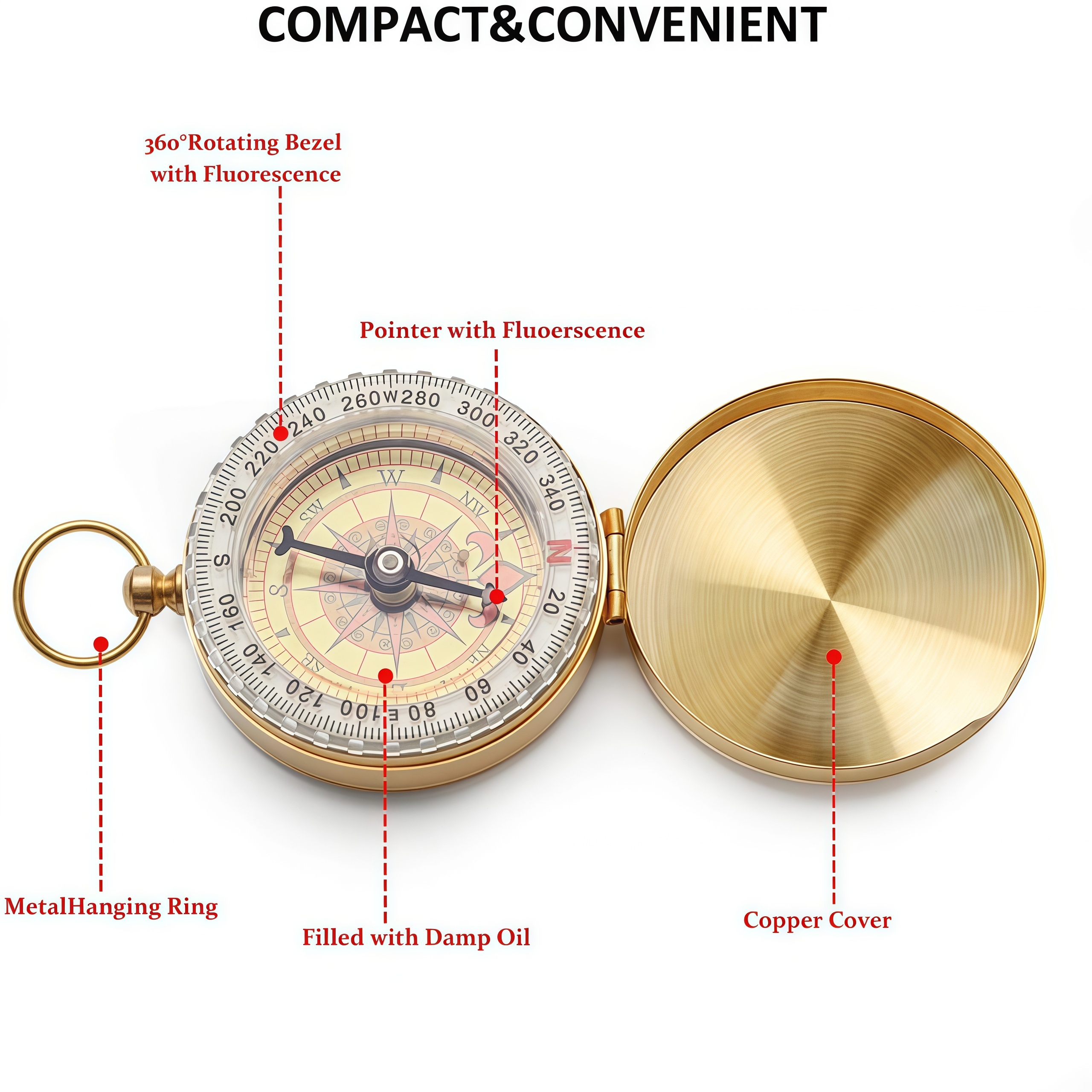 Brass Outdoor Compass - Gold C - огляд і ціна Compass Lensatic