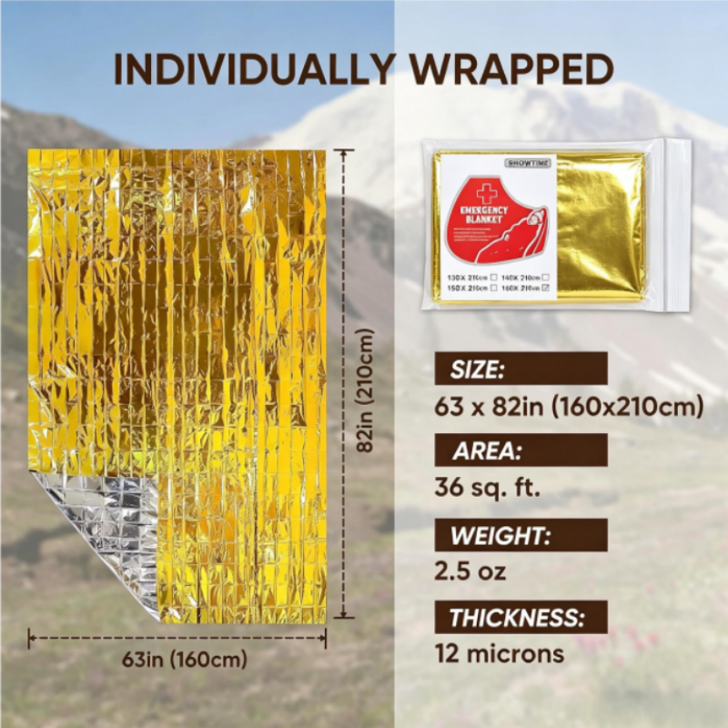 12PCS Large 160×210cm Gold Foi - огляд і ціна Survival Blanket Reflective